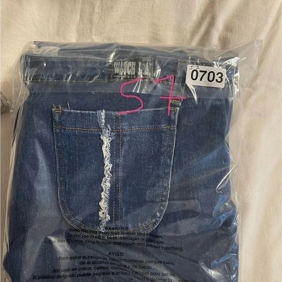 VINTAGE 90s Watch LA Denim Blue Jeans Y2K Pinstripe Size Jrs 19/20 70s style USA - Picture 3 of 14
